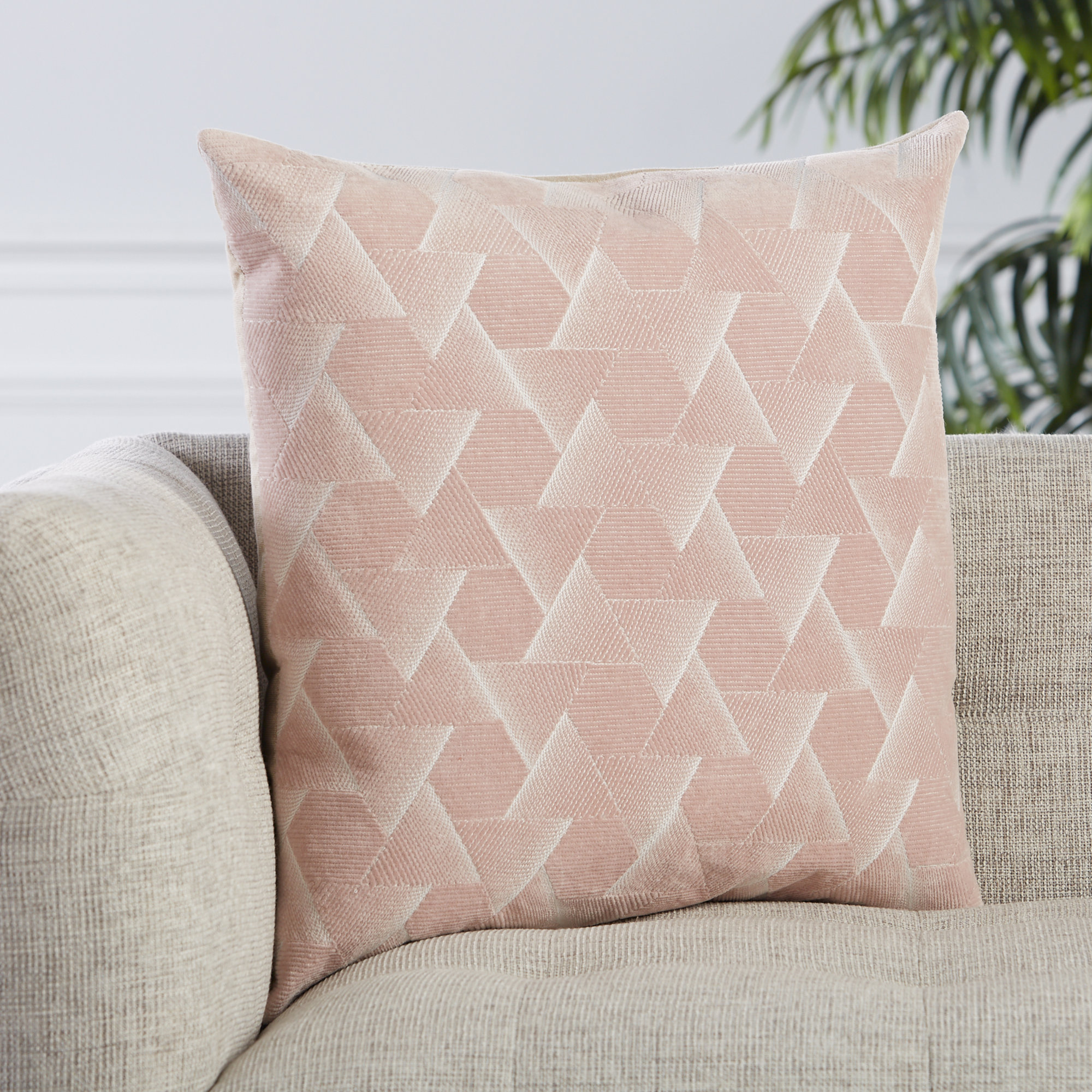 Gretchen Geometric Cotton Throw Pillow, Blush, Down