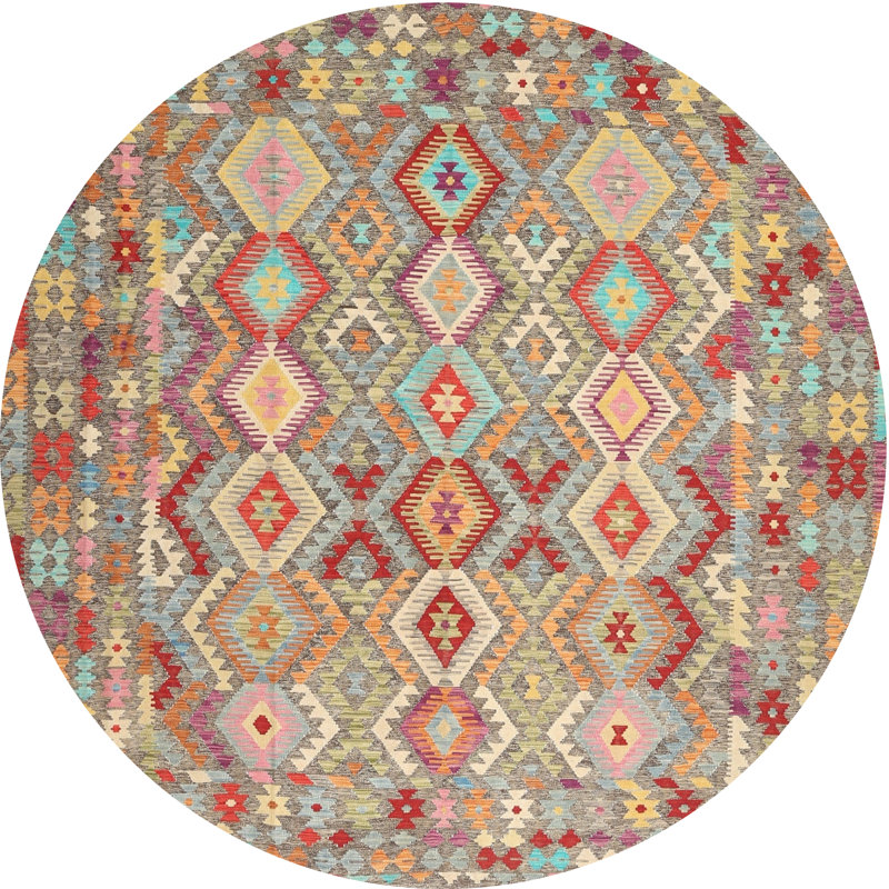 Tapis contemporain orange / rose, Rond 3 pi