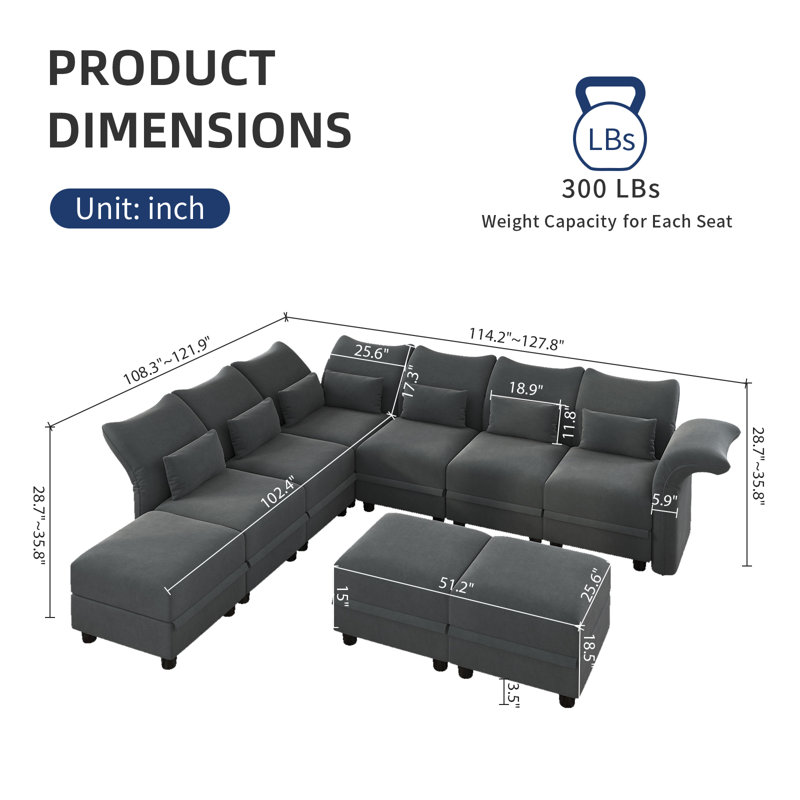 Ahren Velvet Reclining L-Shaped Sectional Reversible, Gray Velvet