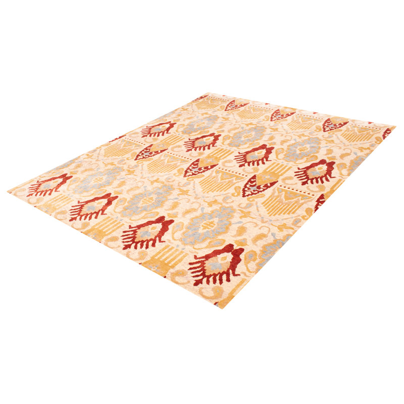 Tapis ivoire en laine noué à la main de conception unique 9 pi x 11 pi 10 po New Age