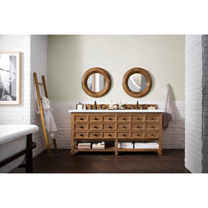 Meuble-lavabo double l 72 po Malibu, Bouleau ambré, Blanc Zeus, À entraxe