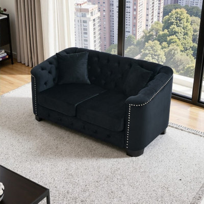 59-Inch Modern Chesterfield 2-Seater Sofa With Upholstered Tufted Backrests And Nailhead Trim