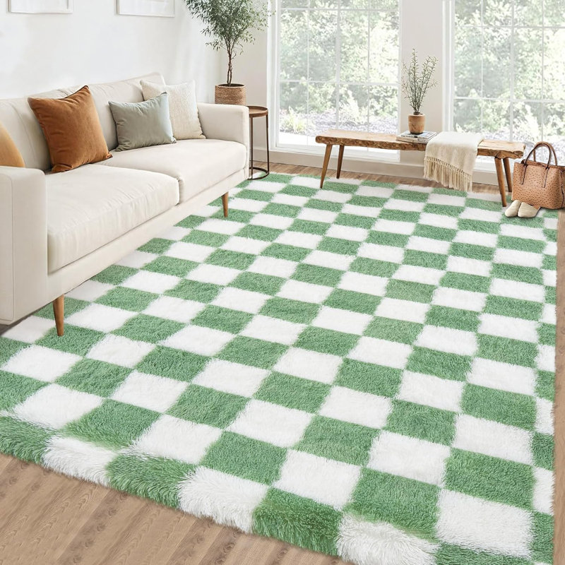 Rug - Machine Washable, Non-Slip, Stain-Resistant Checkerboard Plush Carpet for Hallways, Entryways, Bedrooms