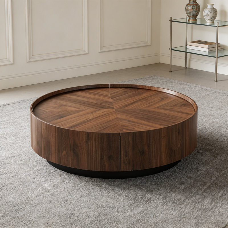 Table basse ronde en bois manufacturé noisette, 12.6"H*31.5"W*31.5"D