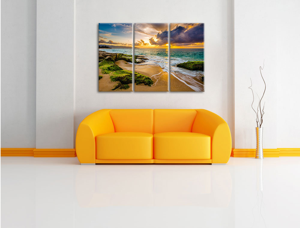 3-tlg. Leinwandbild-Set „Sonnenuntergang auf Hawaii“, Kunstdruck