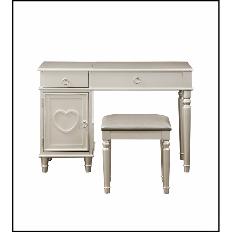 Ensemble de meuble-lavabo charmant avec tabouret, miroir ouvert, tiroirs de rangement et fabrication en bois d'hévéa pour une élégance moderne