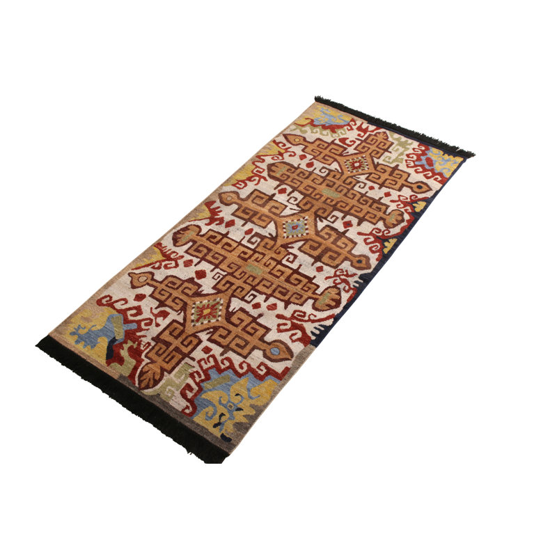 Rug & Kilim’S Russian Rug In Orange And Beige Brown Tribal Pattern, Runner 3' x 8'