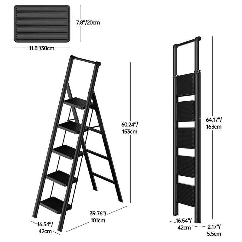 5 Step Ladder, Black, 64.17"H