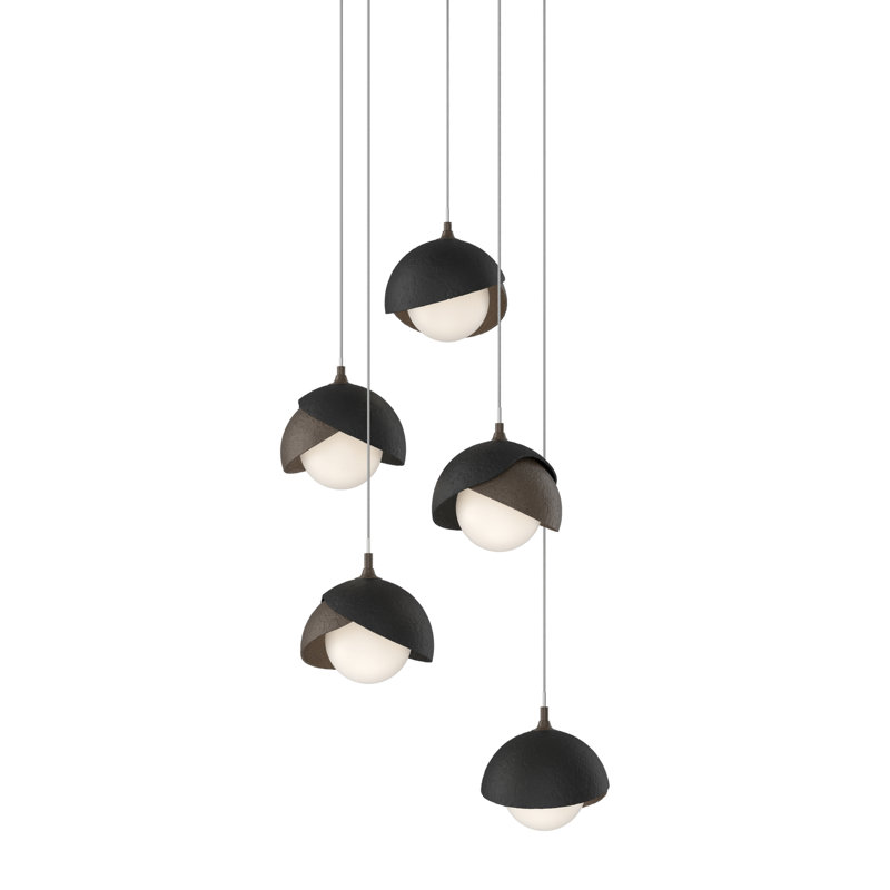 Brooklyn 5 - Light Cluster Geometric Pendant, Standard: 15" to 80", Bronze, Black