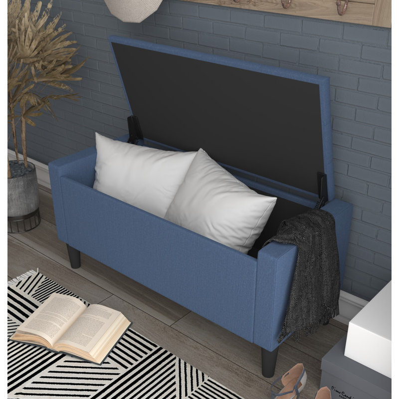 Friesen Polyester Blend Upholstered Storage Bench, Denim Blue, 19.4" H x 42" W x 18.3" D
