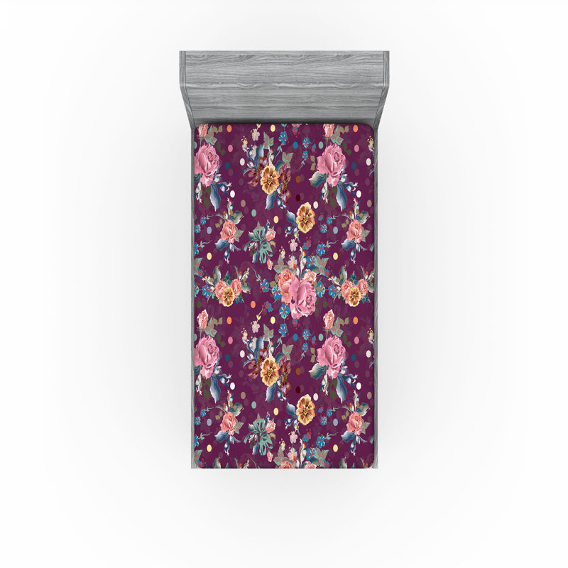 Drap-housse Ambesonne, Cannelle, lavande foncé / floral, Drap-housse pour lit simple TG
