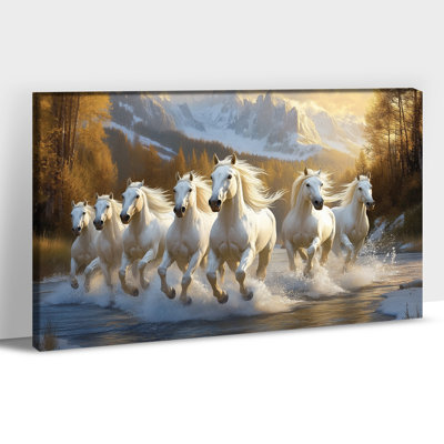 Cheval, art mural, 7 chevaux qui courent avec Vastu, cadre, photos de chevaux, décoration murale pour salon, 7 chevaux qui courent, grand cheval, affiche encadrée pour chambre à coucher ou bureau