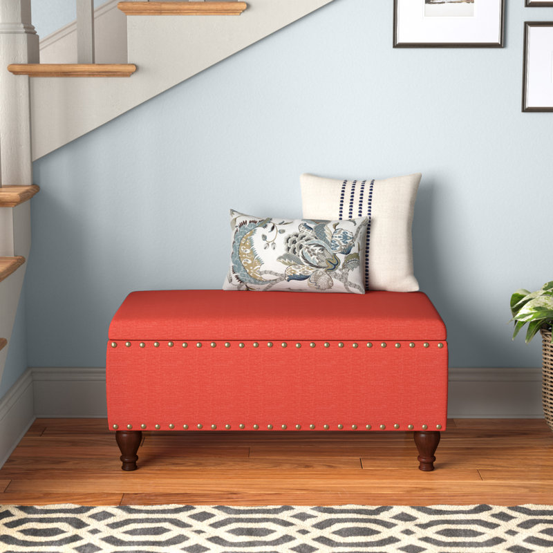 Banc de rangement rembourré avec plateau rabattable Griffiths, Rouge, H 16,75 po x l 35,5 po x P 19,5 po
