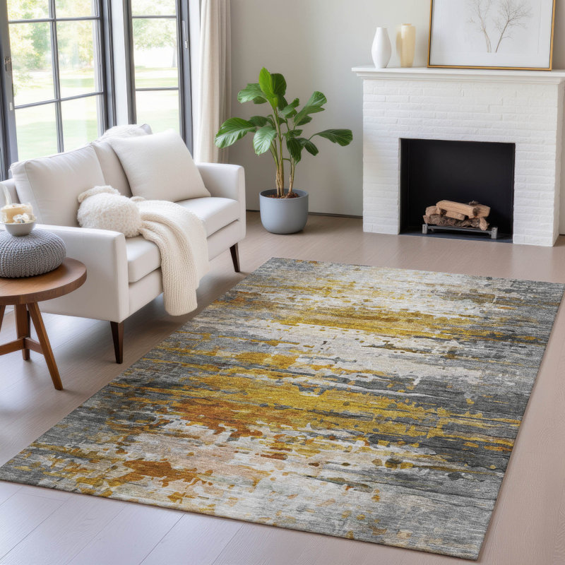 Machine Washable Indoor/Outdoor Xhevrie Copper Rug, Rectangle 10 pi x 14 pi