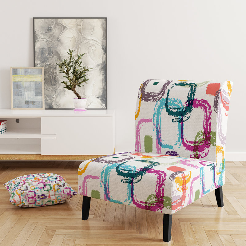Multicolor Squares Geometric - Upholstered Patterned Accent Slipper Chair