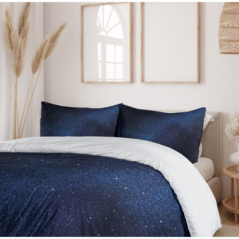 Galaxy Starry Night Dark Blue Microfiber Queen Duvet Set