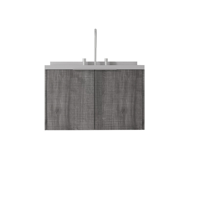 Meuble-lavabo flottant 30 po avec porte à fermeture en douceur et comptoir en marbre, Gris clair