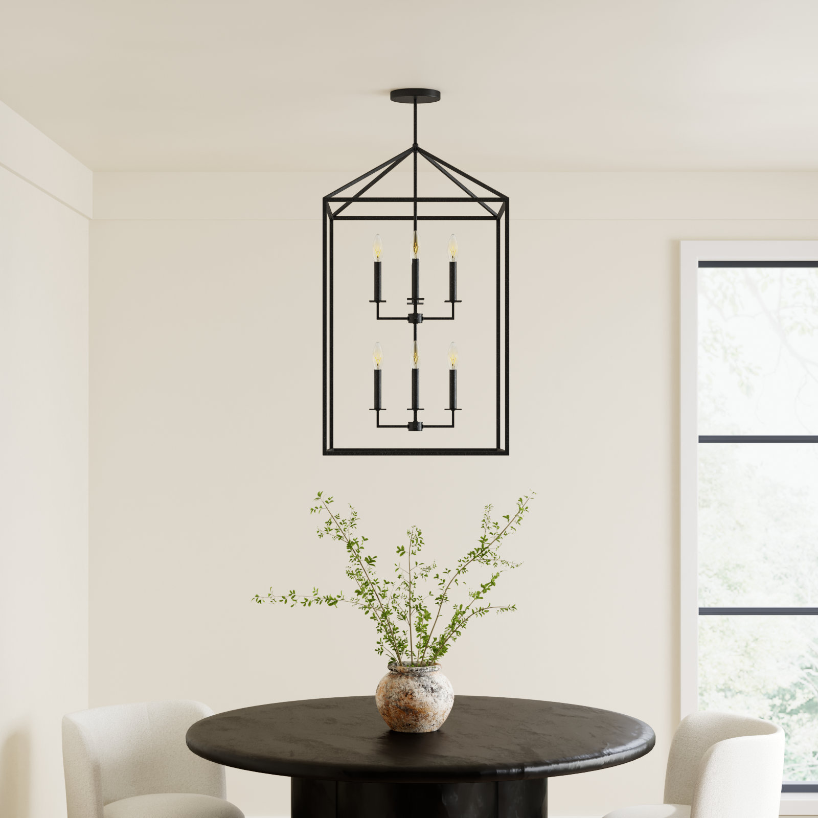 Ellis 8 - Light Dimmable Lantern Chandelier, No, Midnight Black, 38" H x 22" W x 22" D