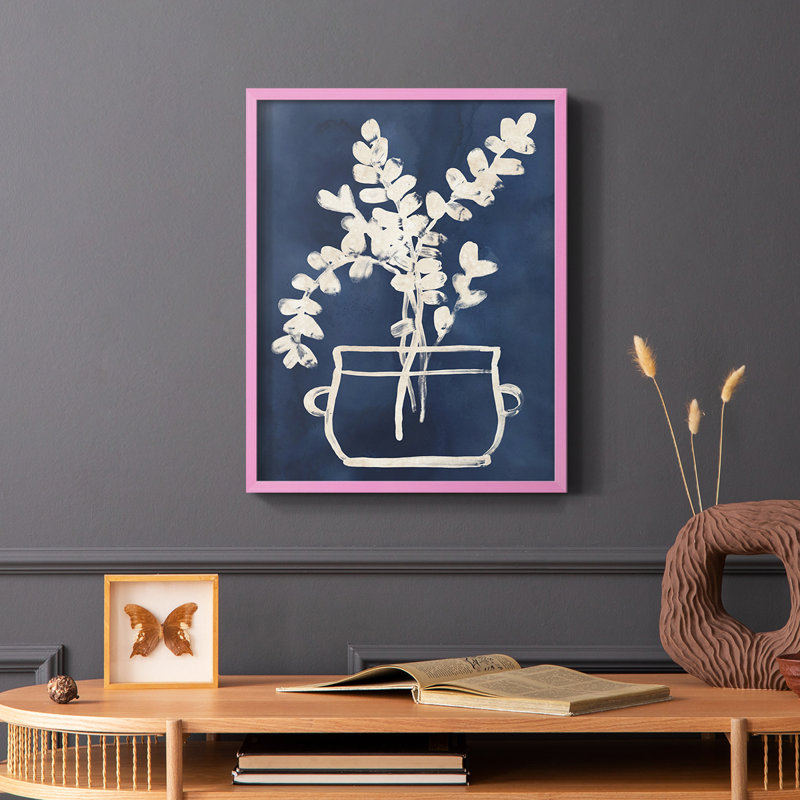 «Vessel on Indigo I», reproduction encadrée - bois massif, Rose, H 10 po x l 8 po
