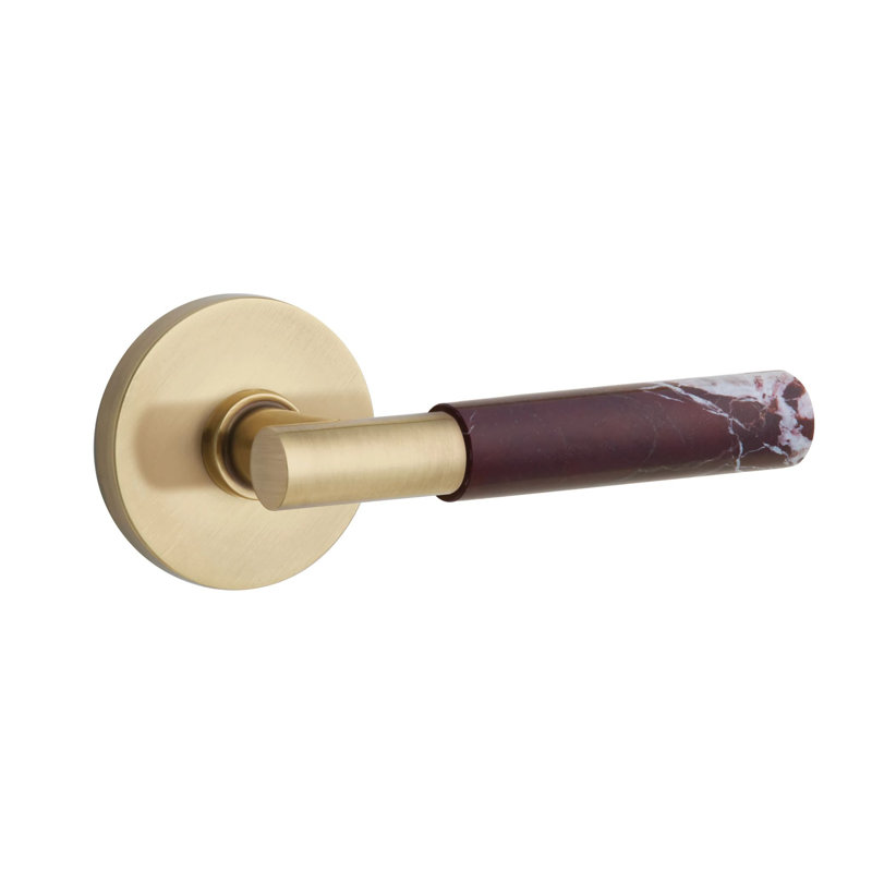 Ensemble de leviers d'intimité Emtek Select avec rosette à disque et tige en T, levier en marbre Rosso Levanto, Oui