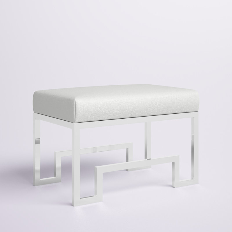 Tabouret de meuble-lavabo Pangea Home Declan Laurence, Acier poli lustré, Alligator végétalien blanc