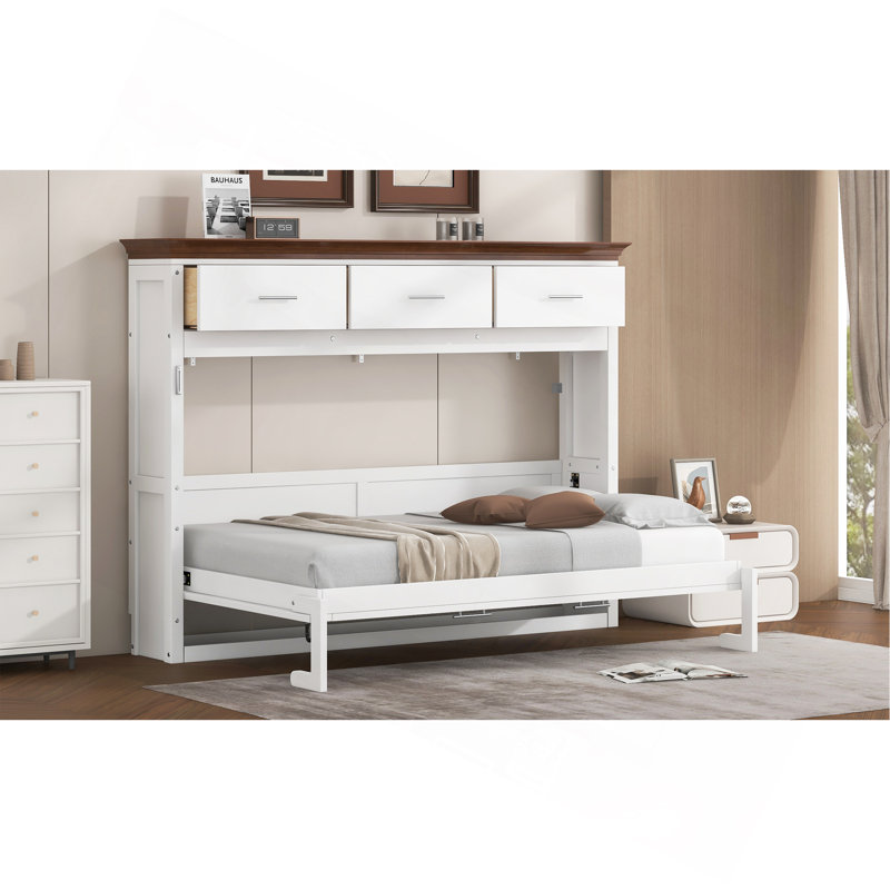 Lit escamotable simple avec 3 tiroirs, blanc