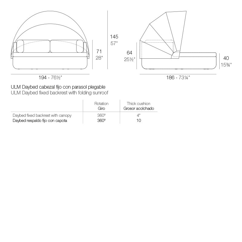 Vela - Daybed Fixed Backrest with Folding Canopy - 76.5"x73.25" - Basic, White