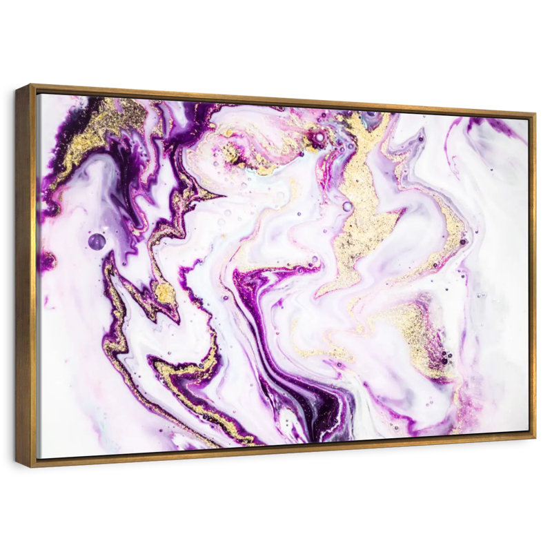 Airy Purple Suminagashi Botkin, Floating Frame Gold, 31" X 21"