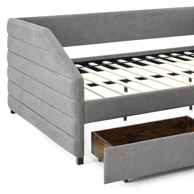 Modern Upholstered Daybed with Two Storage Drawers and Channel-Tufted Backrest, queen Size, Grey