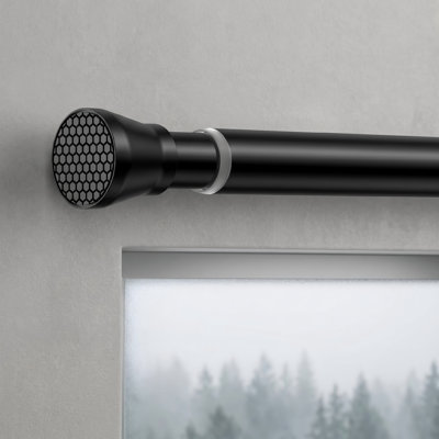 Black Adjustable Tension Curtain Rod, 30-64 Inches, Spring No Drill for Window, Bathroom, Doorway