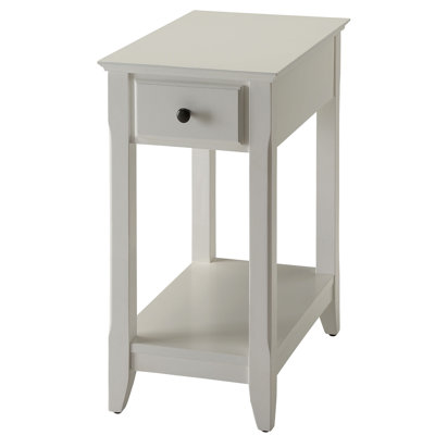 Table d'appoint rectangulaire blanche - Fabrication en bois avec tiroir solide rehaussant l'élégance de votre espace de vie