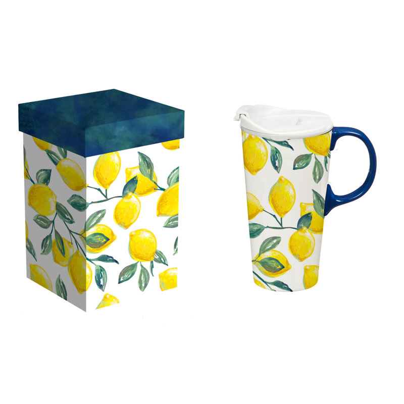 Lemons Coastal Citrus Ceramic Perfect Cup, 17oz, Gift Box