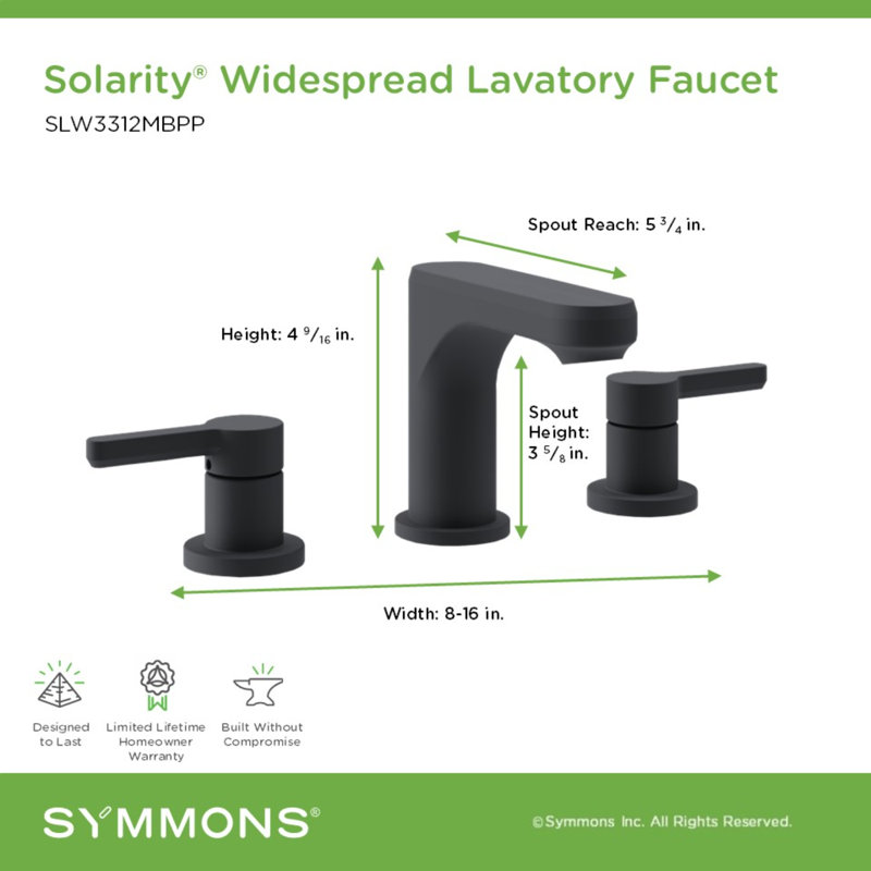 Solarity Two Handle Widespread Bathroom Sink Faucet With Push Pop Drain, Matte Black
