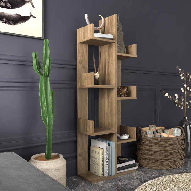 Modern Walnut Bookshelf, 68.1 x 8.7 x 68.1 inches | 100% Melamine Coated Particle Board, Thickness: 0.7 inches | Stylish Storage Solution for Living Room, Office & Study Spaces, Durable & Elegant Design