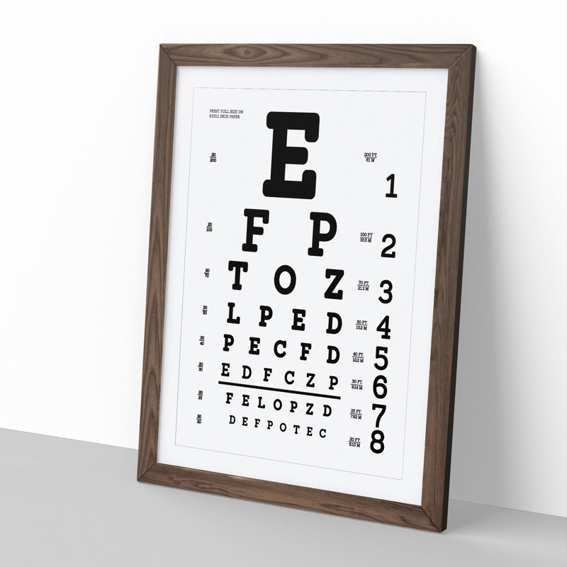Eye Test Chart - Framed Print, 36cm H x 27cm W x 2cm D, Walnut