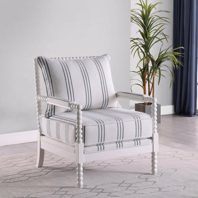 White & Navy Stripe Spindle Accent Chair – Boho/Nautical Style + Padded Armrests