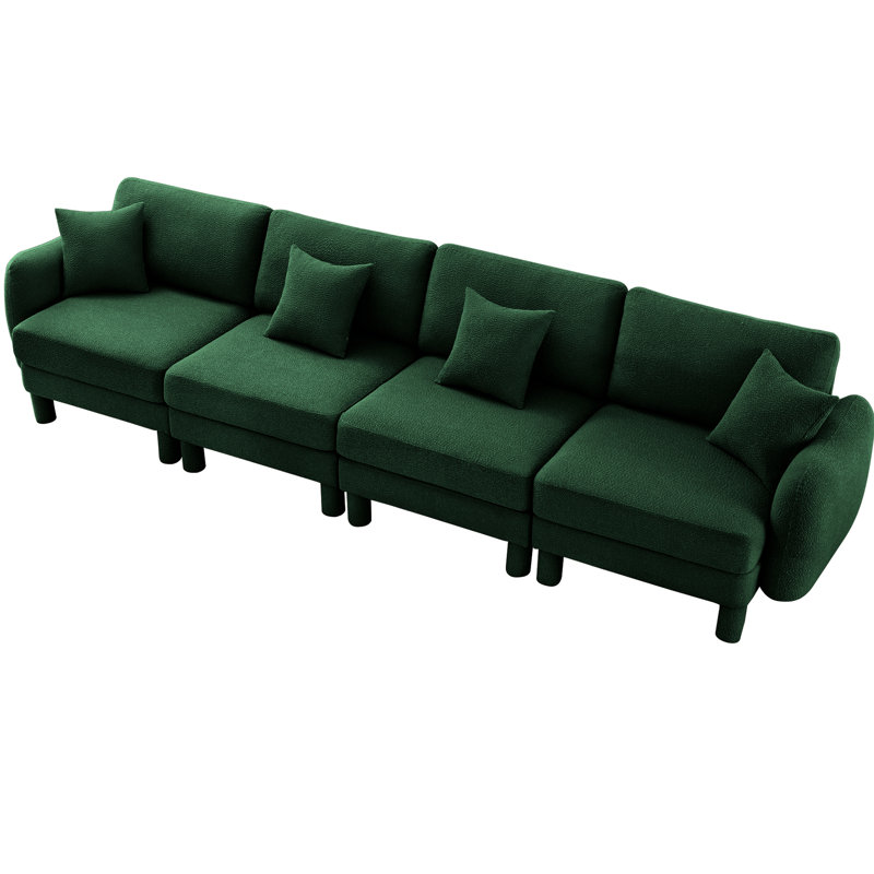 Boucle 4 - Seater Couch With Shell Shaped And Cylindrical Legs, Modern Design For Living Areas, Soft Seat Back Cushions Fabric Distinctive Room, Bedroom, Office Or Lounge, Construction Comfort
