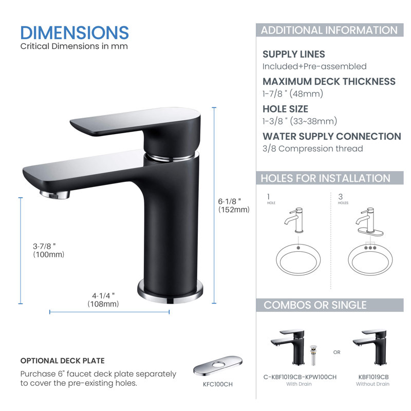 Tender Single-Hole Single-handle Bathroom Faucet with Drain Assembly, Chrome/Matte Black