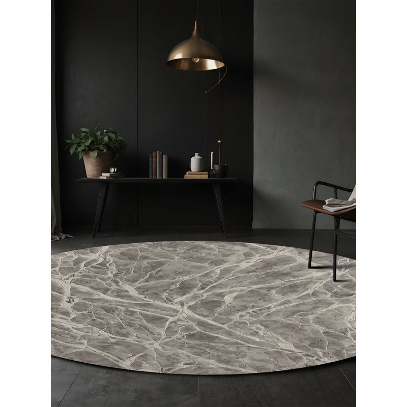 Machine Washable Gray Area Rug, Round 5'