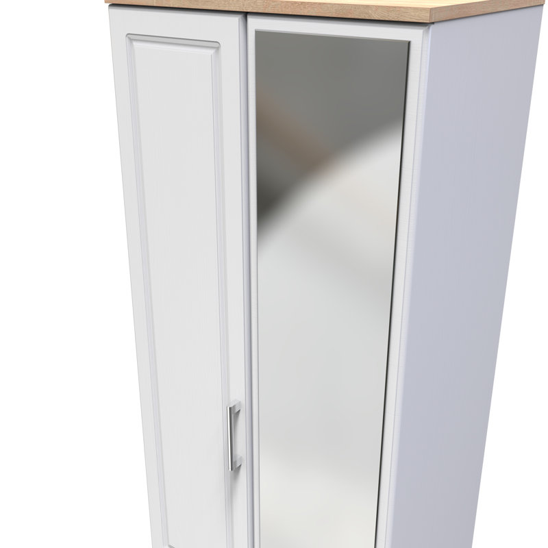 Aalysia 2 Door 2 Drawer Mirrored Robe, White Ash/Modern Oak