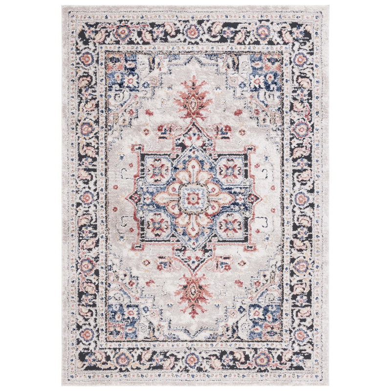Tapis oriental en polypropylène tissé à la machine en beige / bleu, Rectangle 9 pi x 12 pi