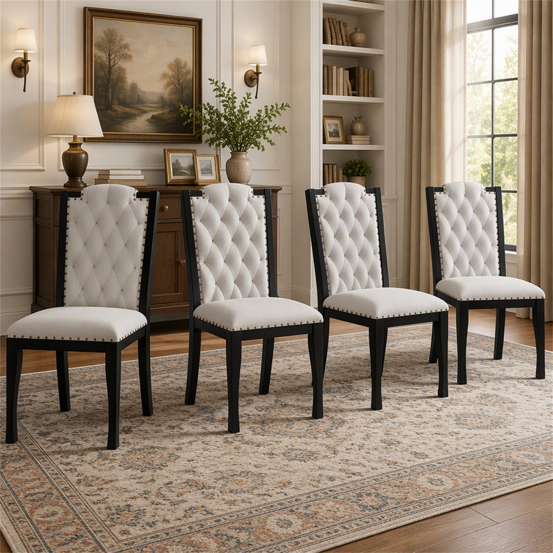 Ensemble de 4 chaises de salle à manger rembourrées, Beige+Black