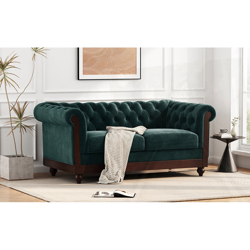 Canapé en velours Chesterfield 59,44 po, Vert foncé