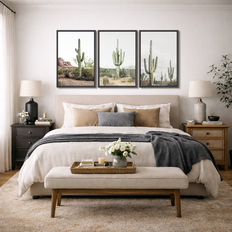 Cactus désert "Southwestern Green Saguaro, H 24 po x l 48 po, Cadre flottant noir