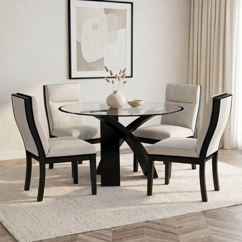 Airion 5-Piece Round Glass Top Dining Set