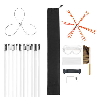 Chimney Sweep Kit - 33 ft Length - Nylon and Aluminum Alloy - 1 Piece - Extendable Cleaning Kit - Flexible Nylon Rod