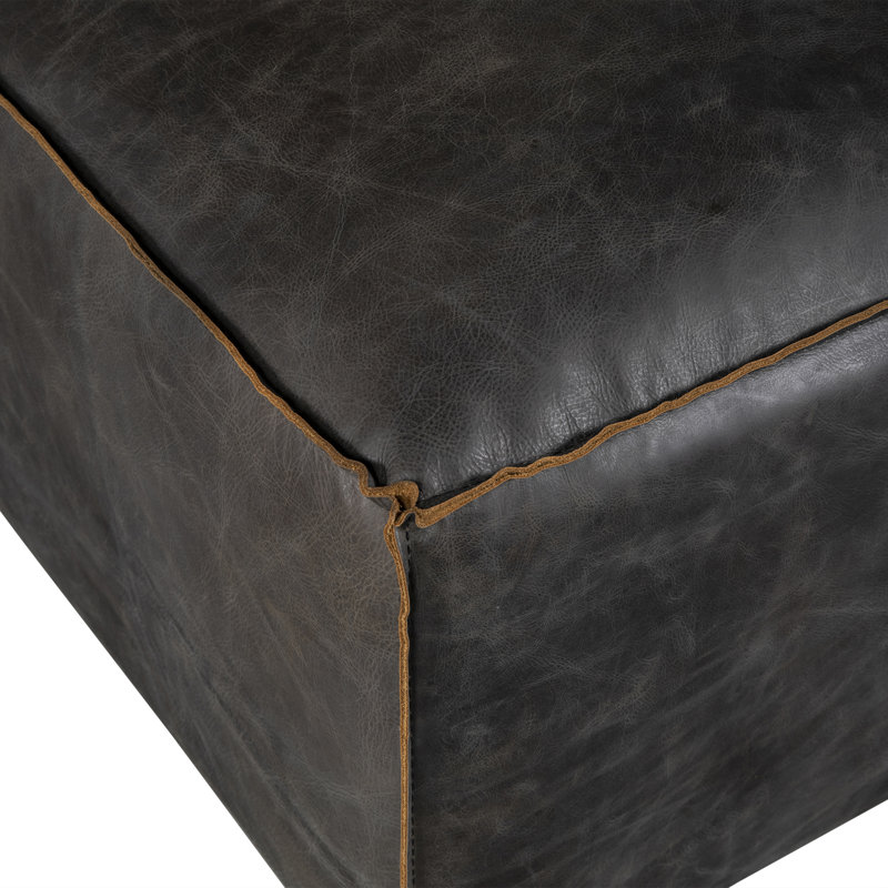 Chiavari Black Genuine Leather Ottoman with Iron Legs