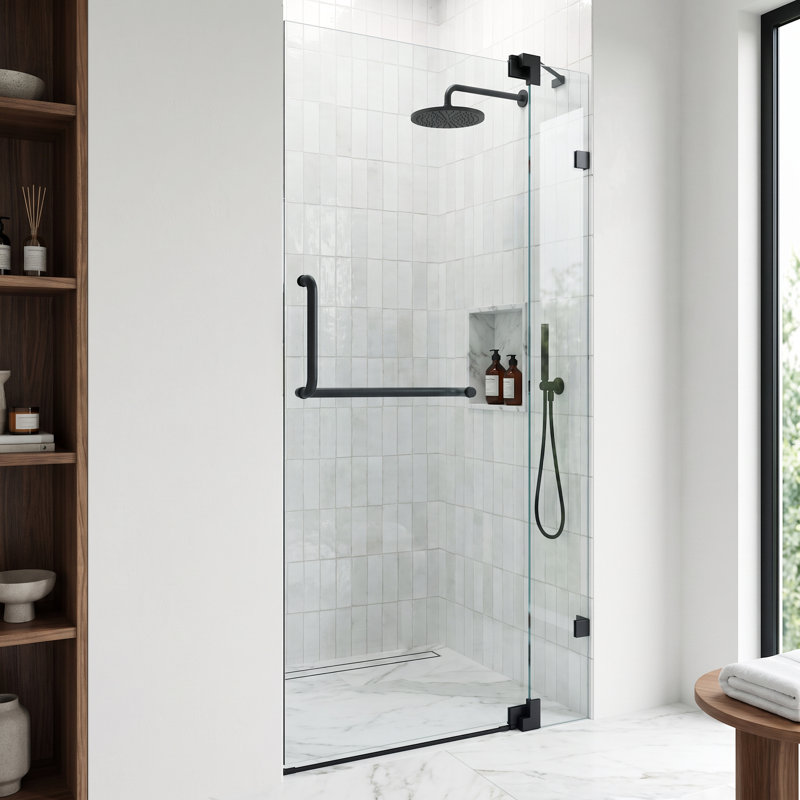 Pirouette 36-42" W x 72" H Pivot Frameless Shower Door with 3/8" Clear Glass, Matte Black