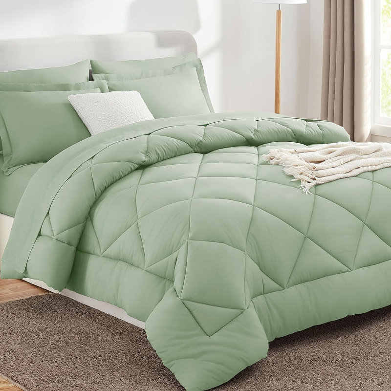 Ensemble d'édredon 7 pièces, microfibre, lit toutes saisons dans un sac - sauge, grand, Vert sauge