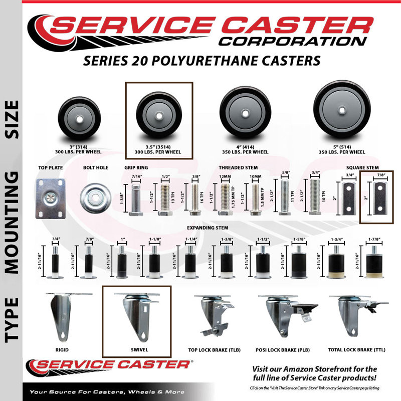Square Stem Caster, Black